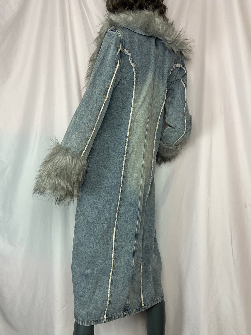 Charmed Off Beat Light Blue & Grey Wash Denim Maxi Coat - Picture 4 of 6